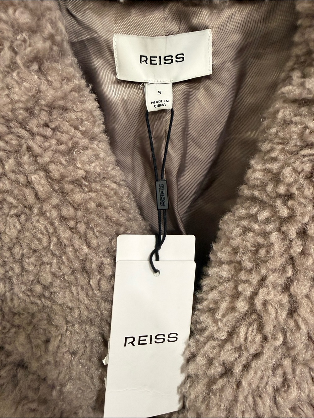 NWT Reiss Darla Faux Fur Coat in MINK NEUTRAL Sz S - Picture 2 of 7
